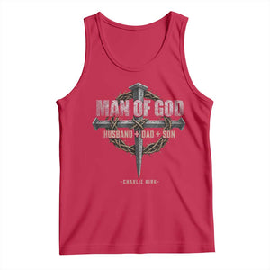 Man Of God Husband Dad Son Charlie Kirk Tank Top Vintage Christian Cross TS11 Red Print Your Wear
