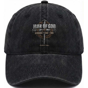 Man Of God Husband Dad Son Charlie Kirk Washed Cotton Baseball Cap Vintage Christian Cross TS11 Print Your Wear