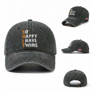 Shit So I Have Twins Washed Cotton Baseball Cap Funny Twin Dad Twin Mom TS11 Washed Cap Universal Fit Dark Green Print Your Wear