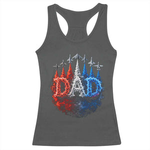 Patriotic Dad Jet Fighter American Flag 4th of July Racerback Tank Top TS11 Dark Heather Print Your Wear
