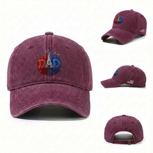 Patriotic Dad Jet Fighter American Flag 4th of July Washed Cotton Baseball Cap TS11 Washed Cap Universal Fit Burgundy Print Your Wear