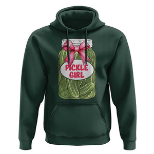 Funny Pickle Girl Hoodie Canned Dill Cucumber Pink Bow Coquette TS11 Dark Forest Green Print Your Wear