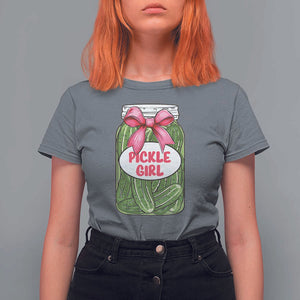 Funny Pickle Girl T Shirt For Women Canned Dill Cucumber Pink Bow Coquette TS11 Charcoal Print Your Wear