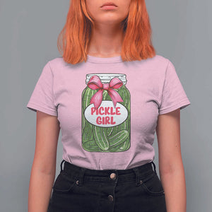 Funny Pickle Girl T Shirt For Women Canned Dill Cucumber Pink Bow Coquette TS11 Light Pink Print Your Wear