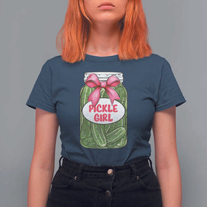 Funny Pickle Girl T Shirt For Women Canned Dill Cucumber Pink Bow Coquette TS11 Navy Print Your Wear