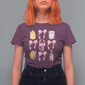 Funny Crawfish Bow Pink T Shirt For Women Cute Coquette Y2k Clean Girl Aesthetic TS11 Maroon Print Your Wear