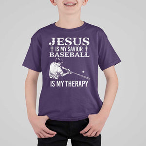 Jesus Is My Savior Baseball Is My Therapy T Shirt For Kid Funny Christian Sports Lover Player TS11 Purple Print Your Wear