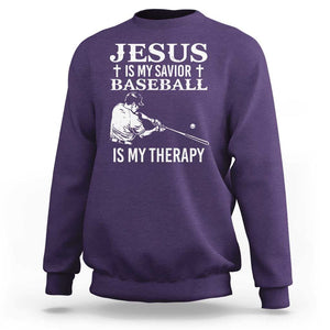 Jesus Is My Savior Baseball Is My Therapy Sweatshirt Funny Christian Sports Lover Player TS11 Purple Print Your Wear