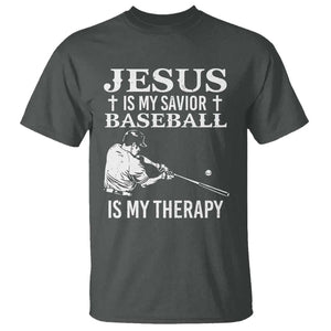 Jesus Is My Savior Baseball Is My Therapy T Shirt Funny Christian Sports Lover Player TS11 Dark Heather Print Your Wear