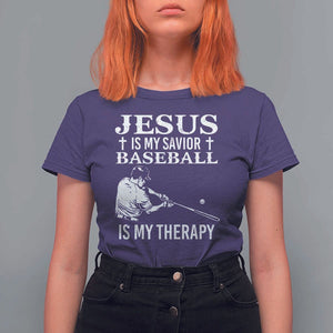 Jesus Is My Savior Baseball Is My Therapy T Shirt For Women Funny Christian Sports Lover Player TS11 Purple Print Your Wear