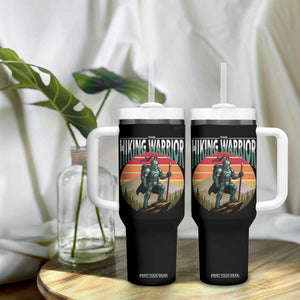 Funny Mountain Hikers Tumbler With Handle The Hiking Warrior Retro Forest Sunset TS11 Print Your Wear