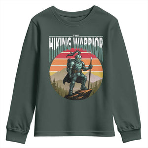 Funny Mountain Hikers Youth Sweatshirt The Hiking Warrior Retro Forest Sunset TS11 Dark Forest Green Print Your Wear