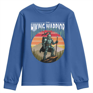 Funny Mountain Hikers Youth Sweatshirt The Hiking Warrior Retro Forest Sunset TS11 Royal Blue Print Your Wear