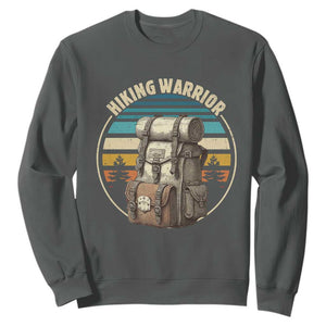 Funny Hiking Warrior Retro Backpack Nature Adventure Sweatshirt TS11 Dark Heather Print Your Wear