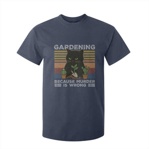 Funny Gardening Because Murder Is Wrong T Shirt For Kid Retro Black Cat Plant Lover TS11 Navy Print Your Wear