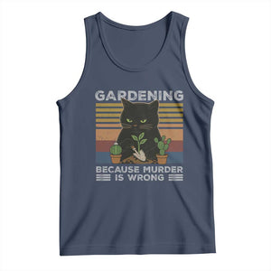 Funny Gardening Because Murder Is Wrong Tank Top Retro Black Cat Plant Lover TS11 Navy Print Your Wear