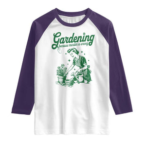 Funny Gardening Because Murder Is Wrong Raglan Shirt Plant Lady TS11 White Purple Print Your Wear