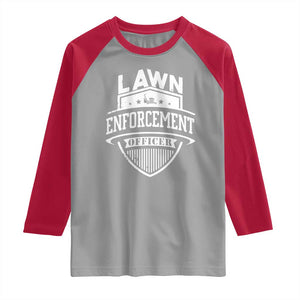 Funny The Lawn Enforcement Officer Raglan Shirt Gardening Lawn Mower Father's Day TS11 Sport Gray Red Print Your Wear