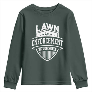 Funny The Lawn Enforcement Officer Youth Sweatshirt Gardening Lawn Mower Father's Day TS11 Dark Forest Green Print Your Wear