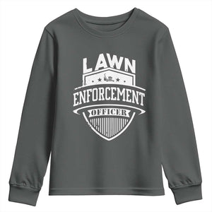 Funny The Lawn Enforcement Officer Youth Sweatshirt Gardening Lawn Mower Father's Day TS11 Dark Heather Print Your Wear