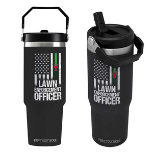 Funny Lawn Enforcement Officer Flip Straw Tumbler Gardening Lawn Mower American Flag TS11 One Size: 30 oz Black Print Your Wear