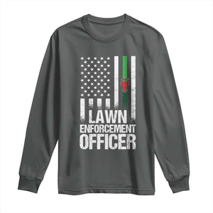 Funny Lawn Enforcement Officer Long Sleeve Shirt Gardening Lawn Mower American Flag TS11 Dark Heather Print Your Wear