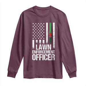 Funny Lawn Enforcement Officer Long Sleeve Shirt Gardening Lawn Mower American Flag TS11 Maroon Print Your Wear
