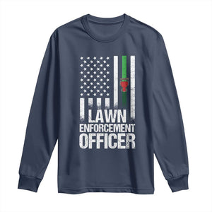 Funny Lawn Enforcement Officer Long Sleeve Shirt Gardening Lawn Mower American Flag TS11 Navy Print Your Wear