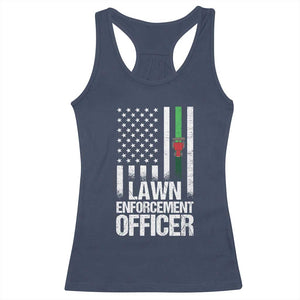 Funny Lawn Enforcement Officer Racerback Tank Top Gardening Lawn Mower American Flag TS11 Navy Print Your Wear