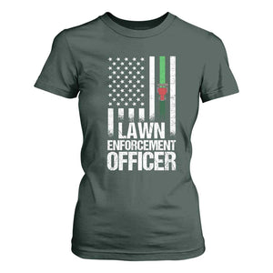 Funny Lawn Enforcement Officer T Shirt For Women Gardening Lawn Mower American Flag TS11 Dark Forest Green Print Your Wear