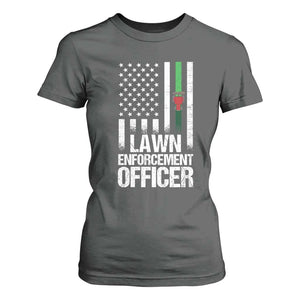 Funny Lawn Enforcement Officer T Shirt For Women Gardening Lawn Mower American Flag TS11 Dark Heather Print Your Wear