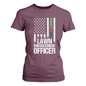 Funny Lawn Enforcement Officer T Shirt For Women Gardening Lawn Mower American Flag TS11 Maroon Print Your Wear