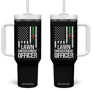 Funny Lawn Enforcement Officer Tumbler With Handle Gardening Lawn Mower American Flag TS11 One Size: 40 oz Black Print Your Wear