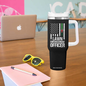Funny Lawn Enforcement Officer Tumbler With Handle Gardening Lawn Mower American Flag TS11 Print Your Wear