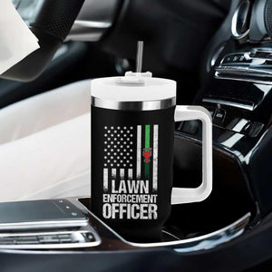 Funny Lawn Enforcement Officer Tumbler With Handle Gardening Lawn Mower American Flag TS11 Print Your Wear
