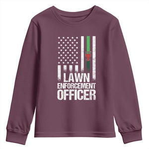 Funny Lawn Enforcement Officer Youth Sweatshirt Gardening Lawn Mower American Flag TS11 Maroon Print Your Wear