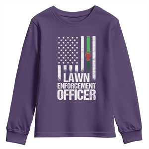 Funny Lawn Enforcement Officer Youth Sweatshirt Gardening Lawn Mower American Flag TS11 Purple Print Your Wear
