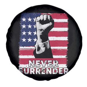 Trump Presient Never Surrender 2024 Spare Tire Cover US Flag Raised Fist TS11 Print Your Wear