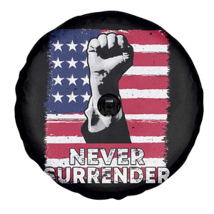 Trump Presient Never Surrender 2024 Spare Tire Cover US Flag Raised Fist TS11 Print Your Wear