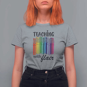 Funny Teacher T Shirt For Women Teaching With Flair Colorful Pen Back To School TS11 Sport Gray Print Your Wear