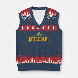 Notre Dame V-Neck Knit Sweater Vest Vintage Varsity Sports IN State Gold Shamrock