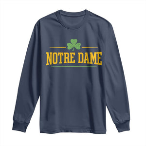 Notre Dame Long Sleeve Shirt Vintage Varsity Sports IN State Gold Shamrock