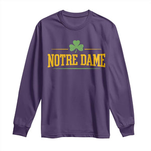 Notre Dame Long Sleeve Shirt Vintage Varsity Sports IN State Gold Shamrock