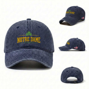 Notre Dame Washed Cotton Baseball Cap Vintage Varsity Sports IN State Gold Shamrock