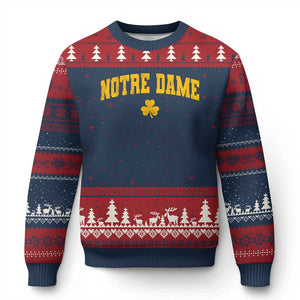 Notre Dame Indiana State Ugly Christmas Sweater Vintage Varsity Sports Jersey Style Gold Shamrock
