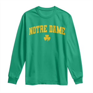 Notre Dame Indiana State Long Sleeve Shirt Vintage Varsity Sports Jersey Style Gold Shamrock