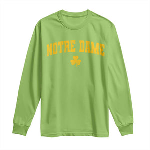 Notre Dame Indiana State Long Sleeve Shirt Vintage Varsity Sports Jersey Style Gold Shamrock