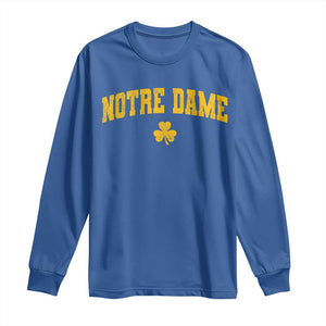 Notre Dame Indiana State Long Sleeve Shirt Vintage Varsity Sports Jersey Style Gold Shamrock
