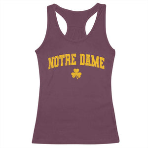 Notre Dame Indiana State Racerback Tank Top Vintage Varsity Sports Jersey Style Gold Shamrock