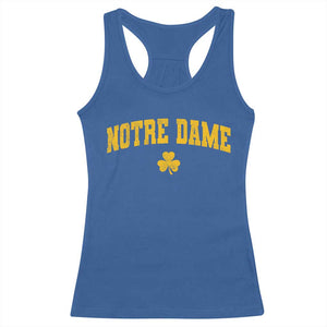 Notre Dame Indiana State Racerback Tank Top Vintage Varsity Sports Jersey Style Gold Shamrock